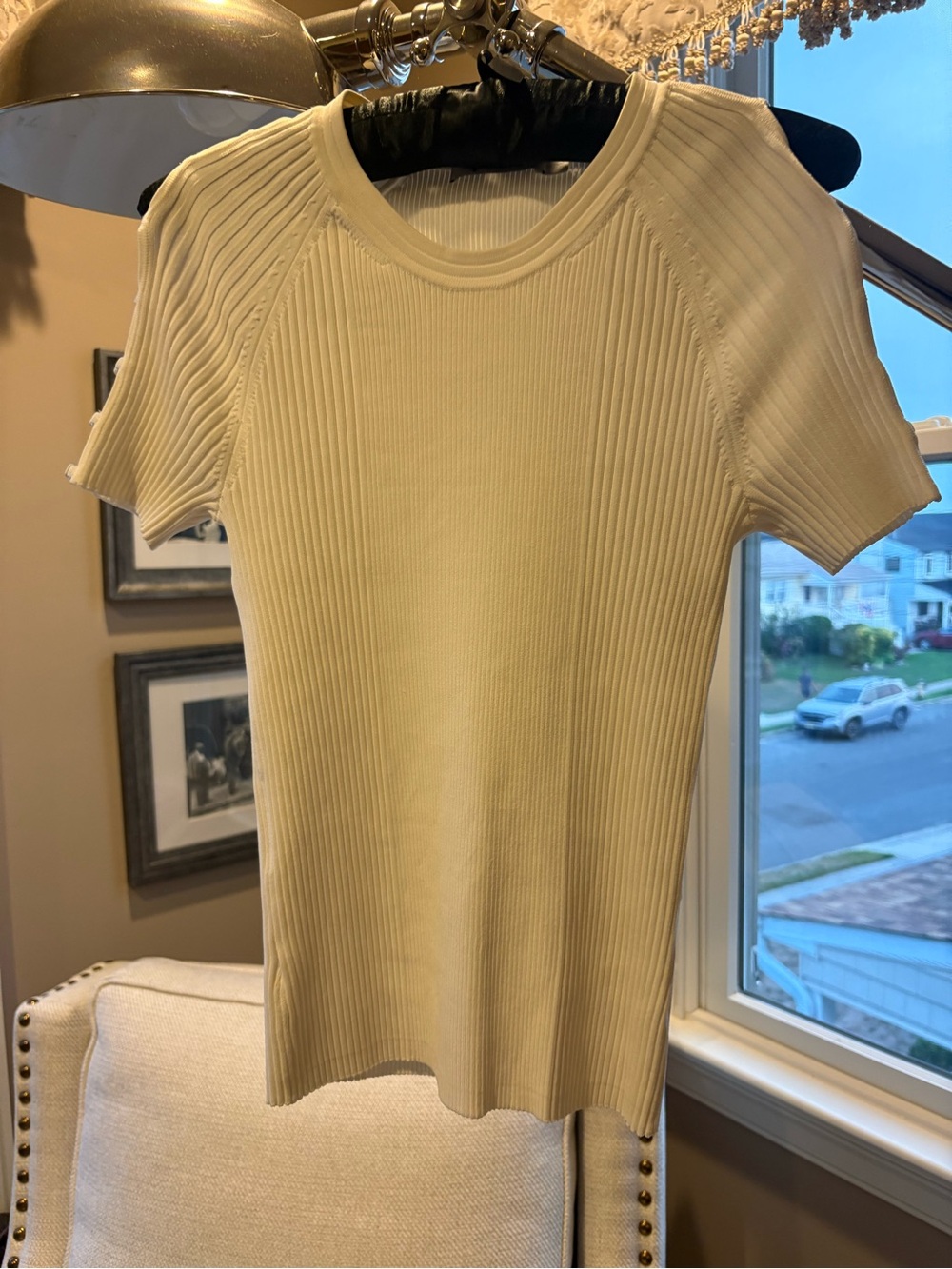 T by Alexander Wang Cream Ribbed Short-Sleeve Top